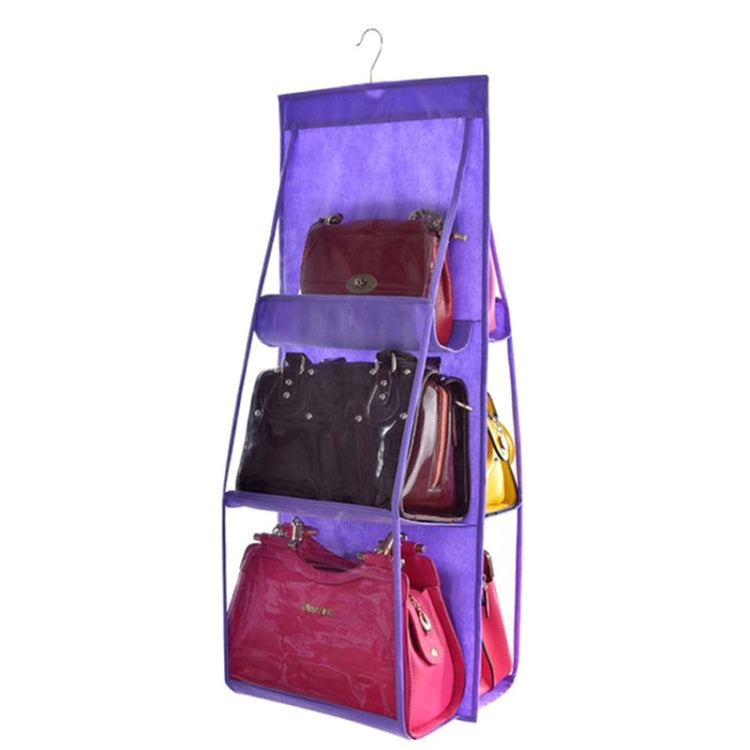 B05005 Double Sided 6 Pocket Hanging Bag Non-woven Fabric Hanging Handbag Organizer, B05005 Purple, B05005 Black, B05005 Grey, B05005 Blue