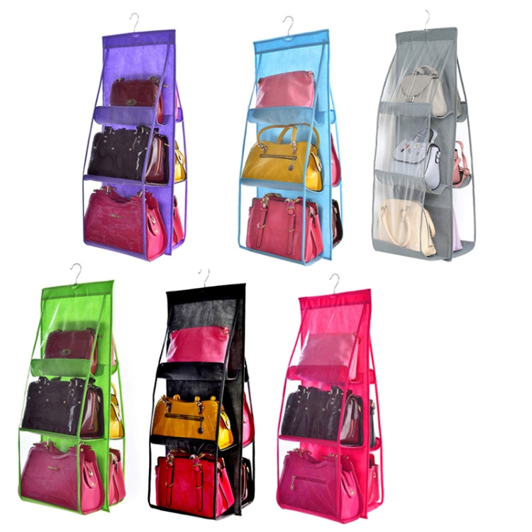 B05005 Double Sided 6 Pocket Hanging Bag Non-woven Fabric Hanging Handbag Organizer, B05005 Purple, B05005 Black, B05005 Grey, B05005 Blue