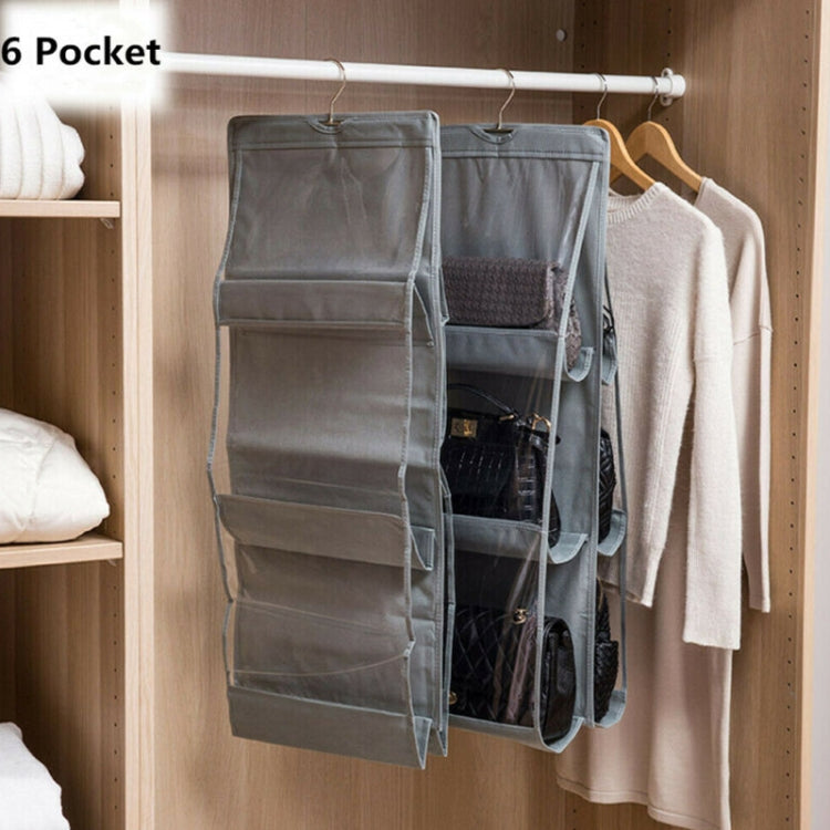 B05005 Double Sided 6 Pocket Hanging Bag Non-woven Fabric Hanging Handbag Organizer, B05005 Purple, B05005 Black, B05005 Grey, B05005 Blue