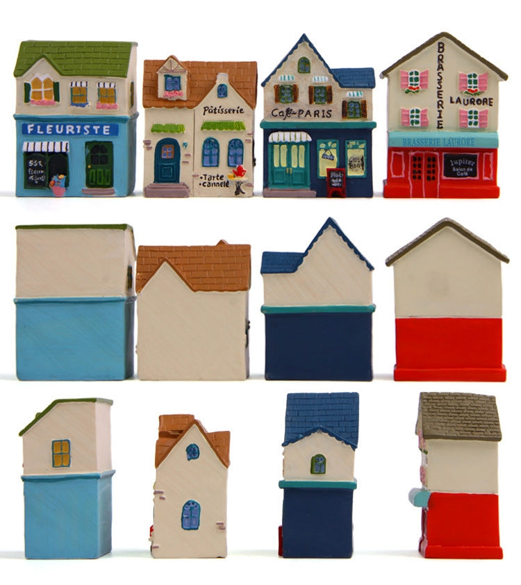 Miniature Village Houses Ornaments for Micro Landscape House Rooms Decorations, Village Houses C, Village Houses D