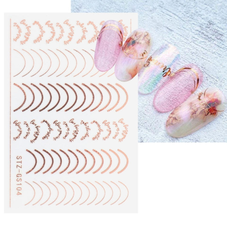 Gold Silver Manicure Stickers Imitation Metal Line Adhesive Nail Stickers, Stz-GS104 Rose Gold, Stz-GS104 Gold, Stz-GS004 Rose Gold, Stz-GS005 Rose Gold, Stz-GS011 Rose Gold, Stz-GS104 Silver, Stz-C032, Stz-C033