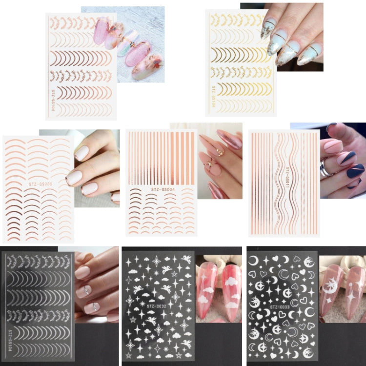 Gold Silver Manicure Stickers Imitation Metal Line Adhesive Nail Stickers, Stz-GS104 Rose Gold, Stz-GS104 Gold, Stz-GS004 Rose Gold, Stz-GS005 Rose Gold, Stz-GS011 Rose Gold, Stz-GS104 Silver, Stz-C032, Stz-C033