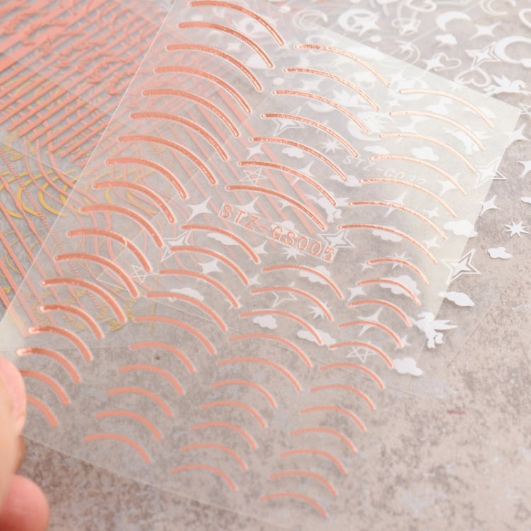 Gold Silver Manicure Stickers Imitation Metal Line Adhesive Nail Stickers, Stz-GS104 Rose Gold, Stz-GS104 Gold, Stz-GS004 Rose Gold, Stz-GS005 Rose Gold, Stz-GS011 Rose Gold, Stz-GS104 Silver, Stz-C032, Stz-C033