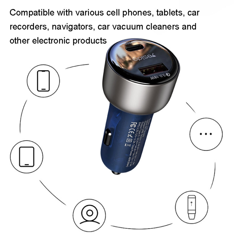 Yesido Y52 48W Dual-channel Fast Charging Zinc Alloy QC3.0 Car Charger, Y52 48W