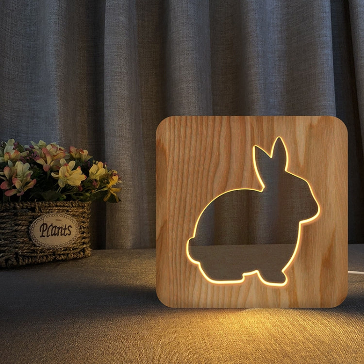 FS-T2104W  3D Wooden Carving Rabbit Table Lamp USB Night Light Crafts, Rabbit
