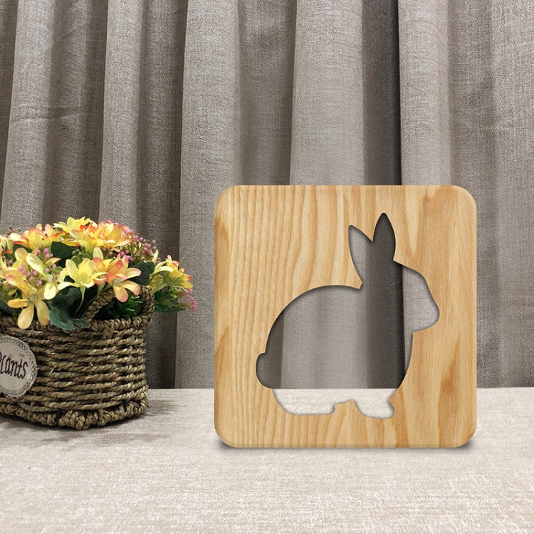 FS-T2104W  3D Wooden Carving Rabbit Table Lamp USB Night Light Crafts, Rabbit