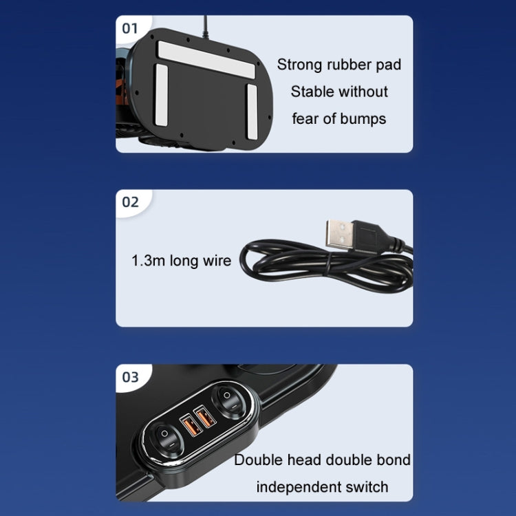 F621 Car Rotatable Turntable Silent Car Double Head Fan, USB, 12V Cigarette Lighter, 24V Cigarette Lighter, High Allocation USB, High Allocation 12V Cigarette Lighter, High Allocation 24V Cigarette Lighter