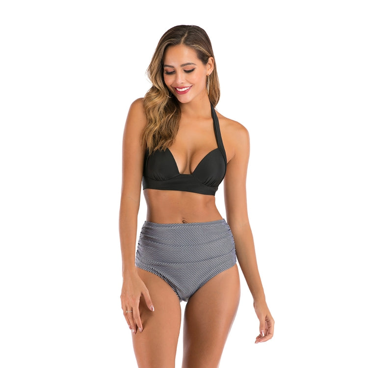 Lace-Up Halter Backless High-Waisted Swimsuit Split Printed Bikini Swimsuit, S, M, L