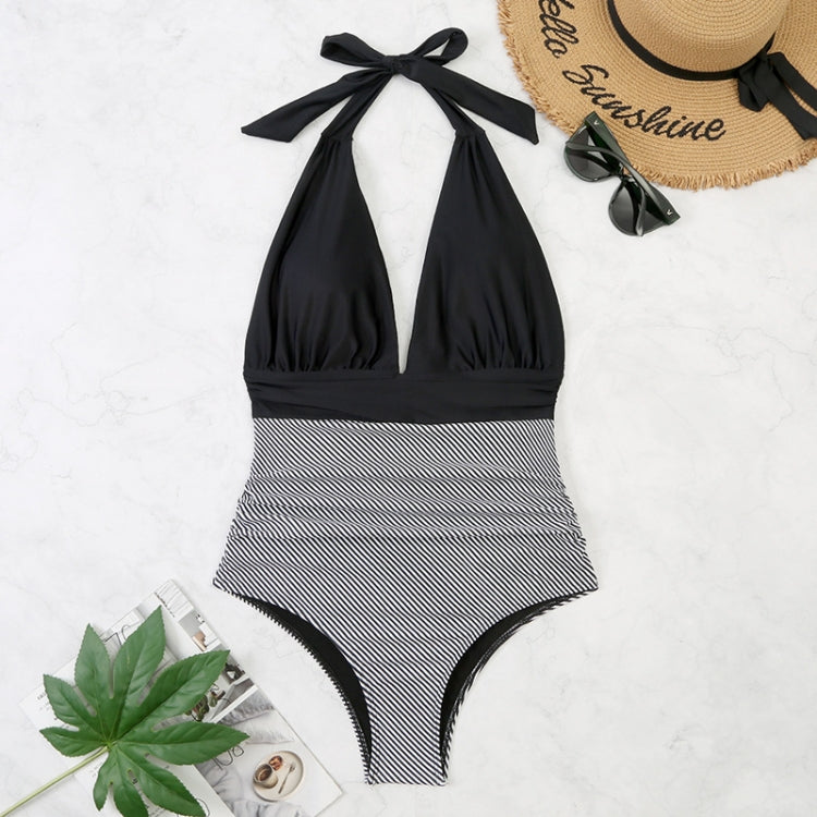 Summer One-piece Backless Lace-Up Ladies Swimsuit Floral-print Halter Bikini, XL