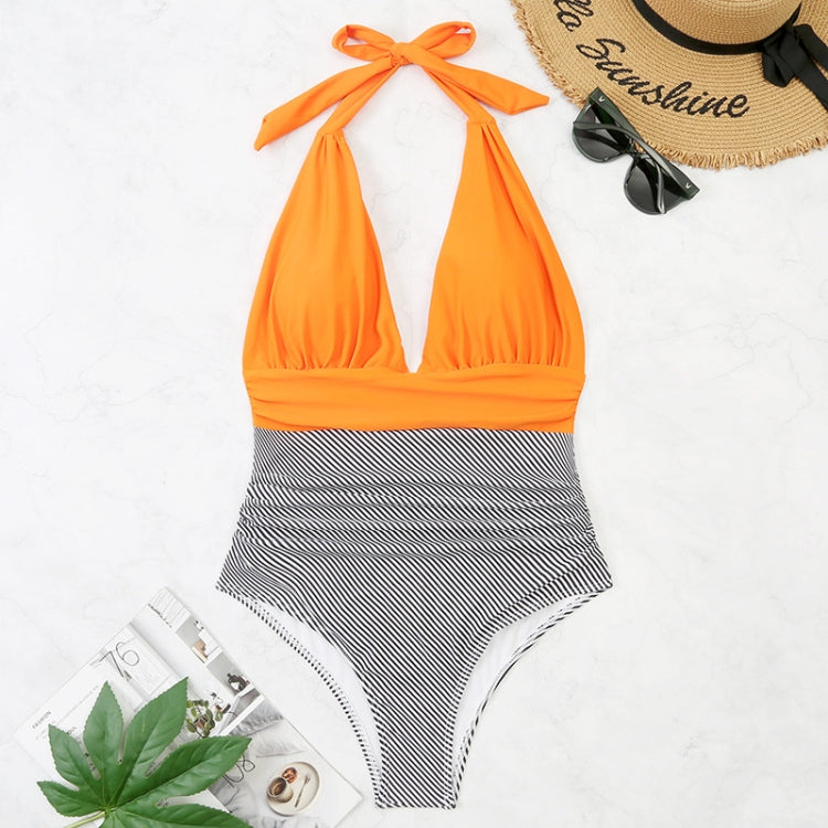 Summer One-piece Backless Lace-Up Ladies Swimsuit Floral-print Halter Bikini, XL