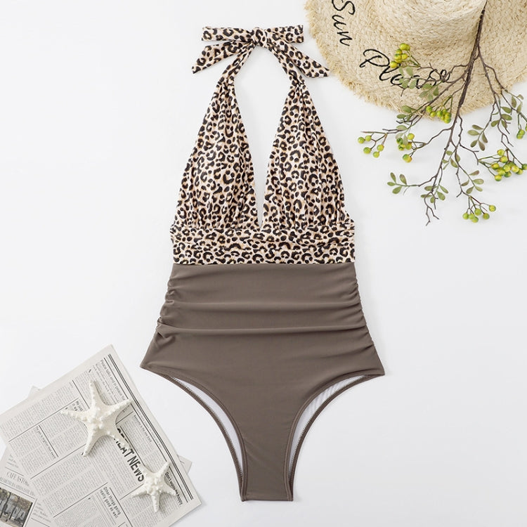 Summer One-piece Backless Lace-Up Ladies Swimsuit Floral-print Halter Bikini, XL