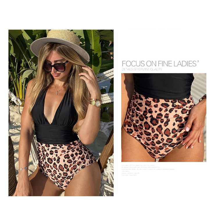 Summer One-piece Backless Lace-Up Ladies Swimsuit Floral-print Halter Bikini, S, M, L