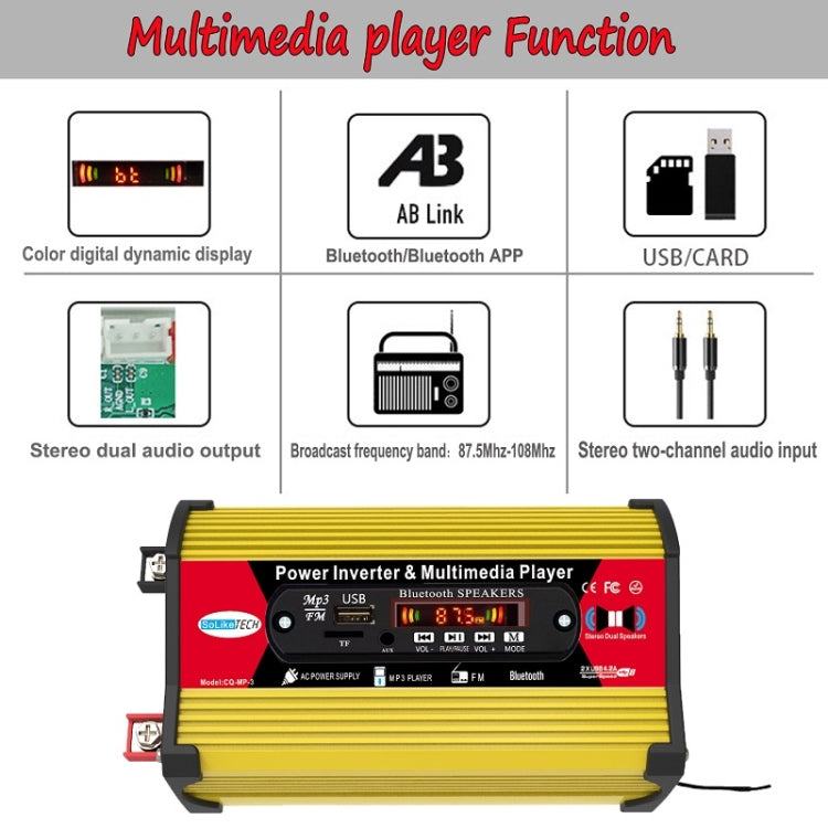 SOLIKE TECH 300W Inverter with Bluetooth MP3/FM Multimedia Player, 12V to 110V, 12V to 220V