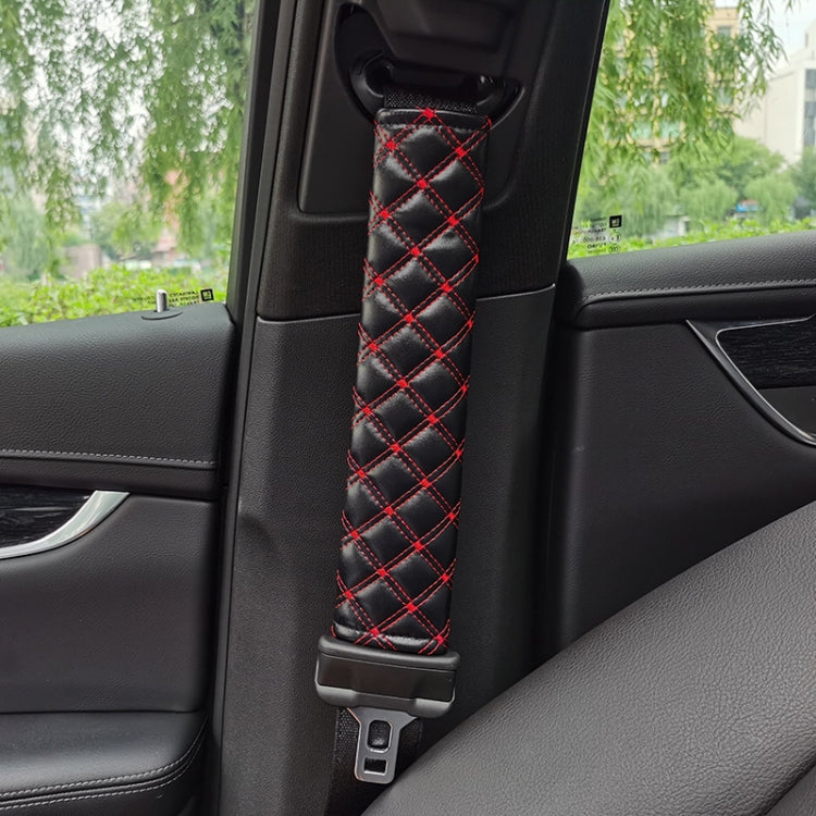 Rhombus Leather Seat Belt Shoulder Protector Pads, Black Leather Red Line, Black Leather White Line, Light Brown, Beige, Light Grey