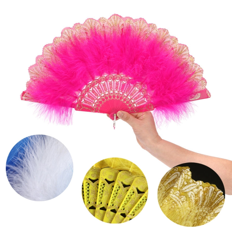 Vintage Style Flapper Hand Fan Embroidered Flower Marabou Feather Fan
