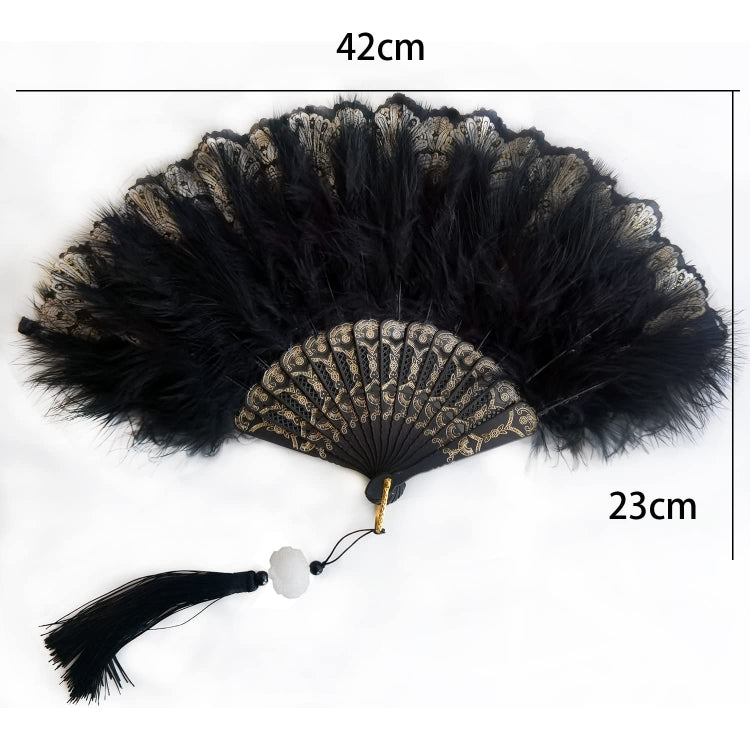 Vintage Style Flapper Hand Fan Embroidered Flower Marabou Feather Fan