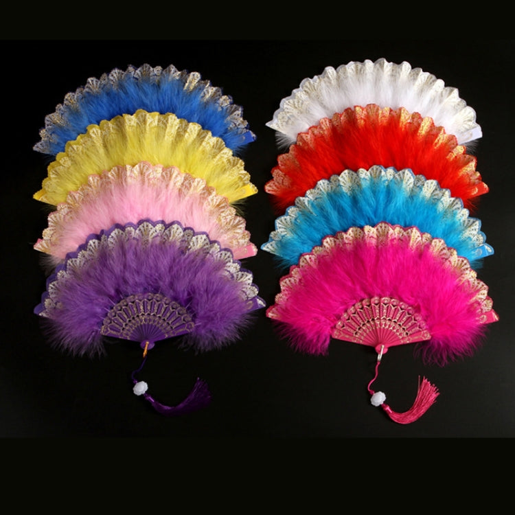 Vintage Style Flapper Hand Fan Embroidered Flower Marabou Feather Fan