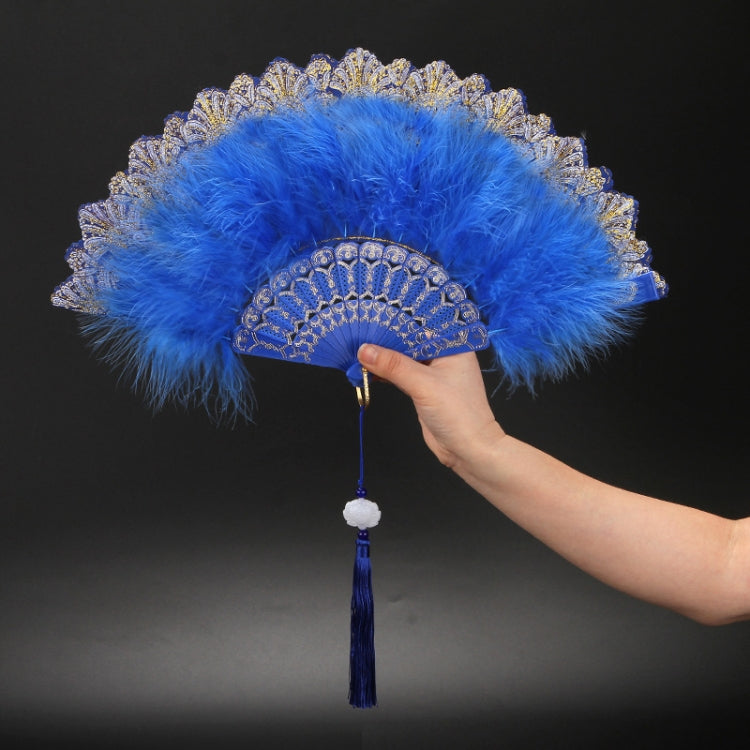 Vintage Style Flapper Hand Fan Embroidered Flower Marabou Feather Fan