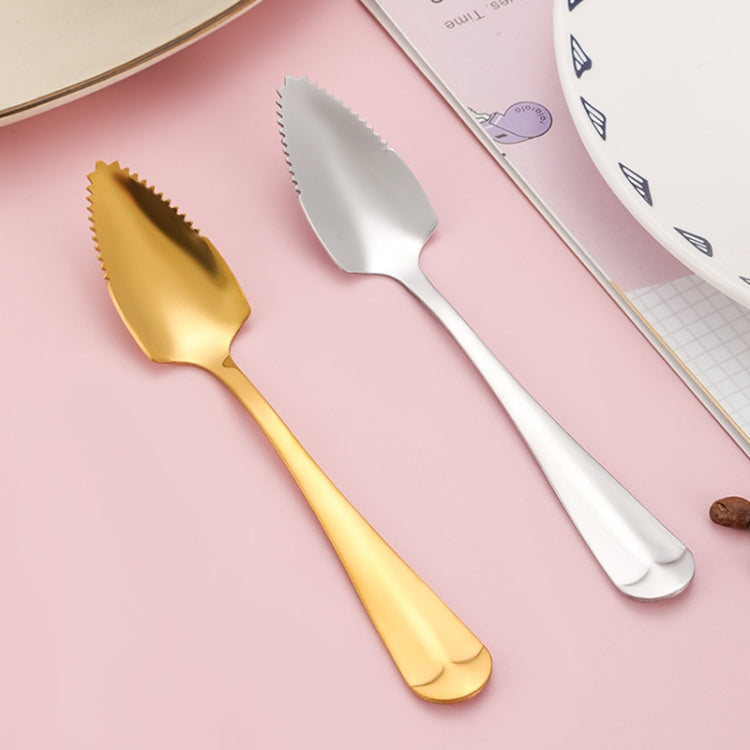 Stainless Steel Scraper Spoon Fruit Grapefruit Spoon Baby Digging Ball Spoon, Silver, Gold