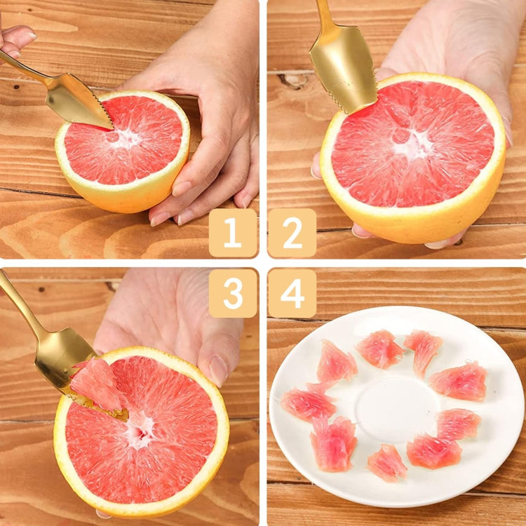 Stainless Steel Scraper Spoon Fruit Grapefruit Spoon Baby Digging Ball Spoon, Silver, Gold