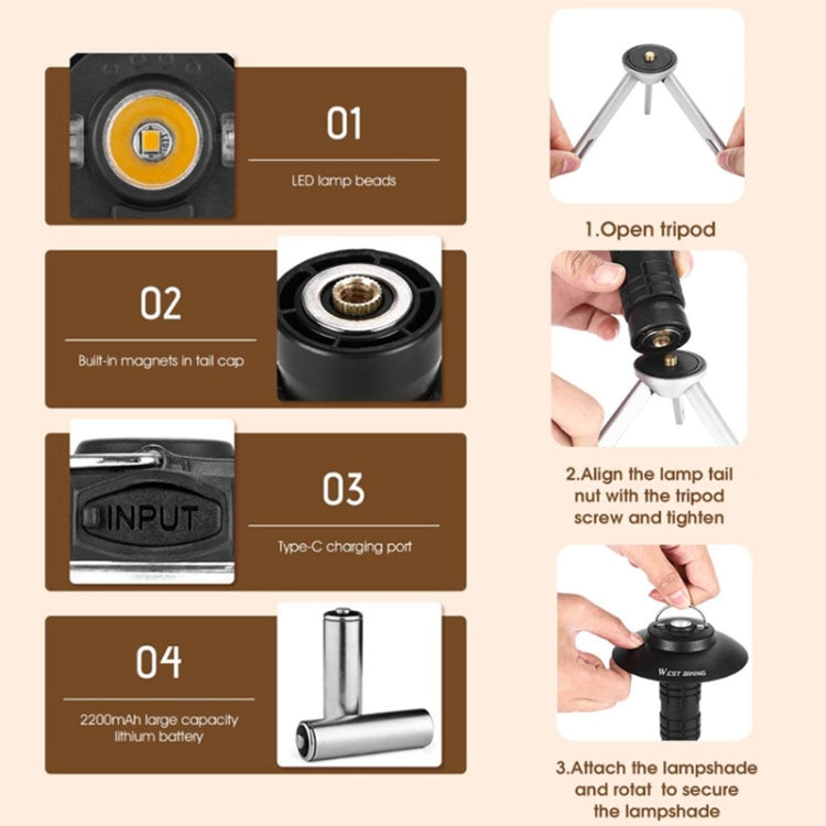 WEST BIKING Outdoor Lighthouse Camping Light LED Portable Magnetic Emergency Flashlight