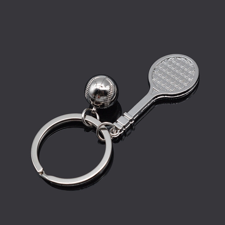 2pcs Simulation Tennis Racket Metal Key Chain Small Gift