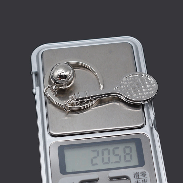 2pcs Simulation Tennis Racket Metal Key Chain Small Gift