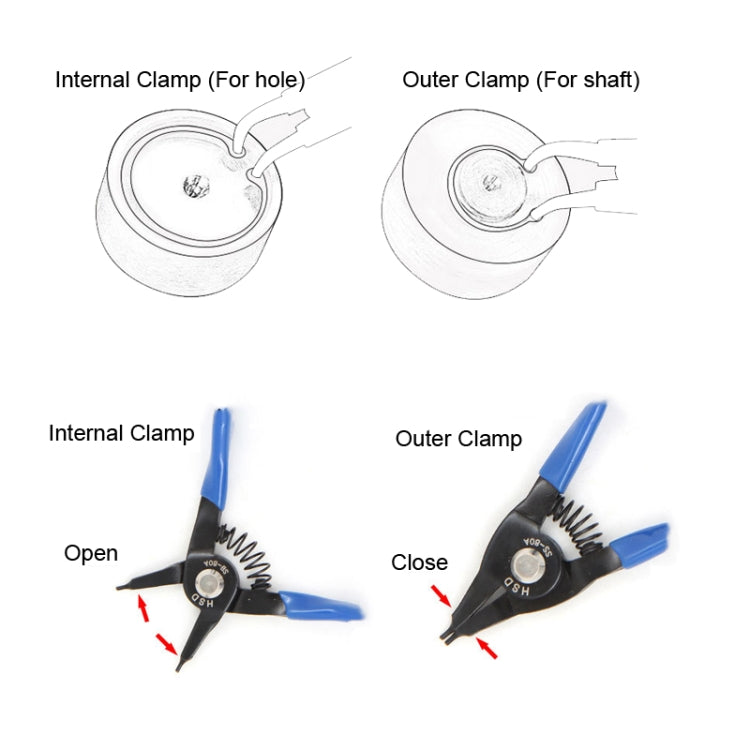 10-25mm Compact Spring-Loaded Pliers Retaining Ring Pliers, HSD SS-80A Outer For Shaft Straight, HSD SS-80B Outer For Shaft Curved, HSD SB-80A Internal For Hole Straight, HSD SB-80B Internal For Hole Curved