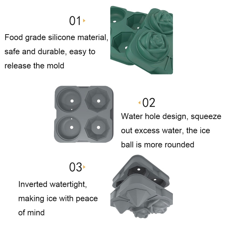 4-Holes Rose Diamond Shape Cocktail Ice Cube Molds Silicone Ice Ball Maker, Rose Shape (Grey), Rose Shape (Dark Green), Rose Shape (Black), Rose Shape (Black with Ice Clip), Rose Shape (Gray with Ice Clip), Rose Shape (Dark Green with Ice Clip)