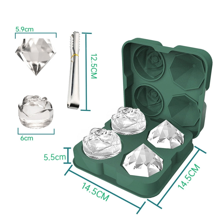 4-Holes Rose Diamond Shape Cocktail Ice Cube Molds Silicone Ice Ball Maker, Rose Shape (Grey), Rose Shape (Dark Green), Rose Shape (Black), Rose Shape (Black with Ice Clip), Rose Shape (Gray with Ice Clip), Rose Shape (Dark Green with Ice Clip)