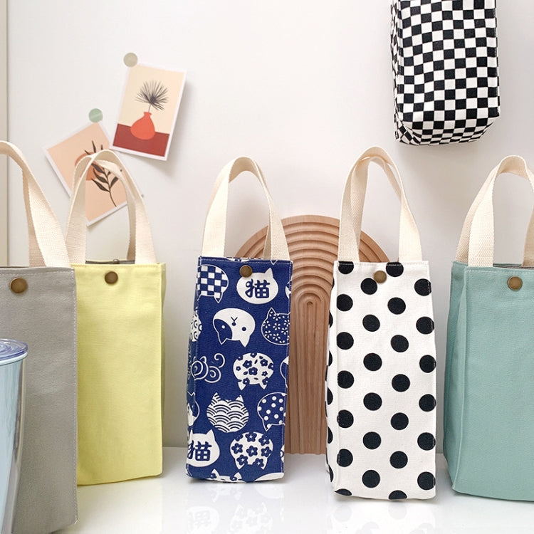 Canvas Thermos Cup Protective Cover Universal Water Bottle Tote Bag Water, Chessboard, Black Dots, Pink Bear, Light Grey, Light Yellow, Bean Green, Vegetarian Cat, Red Cat, Blue Cat, Yellow Kitten, Blue Dog, White, Black