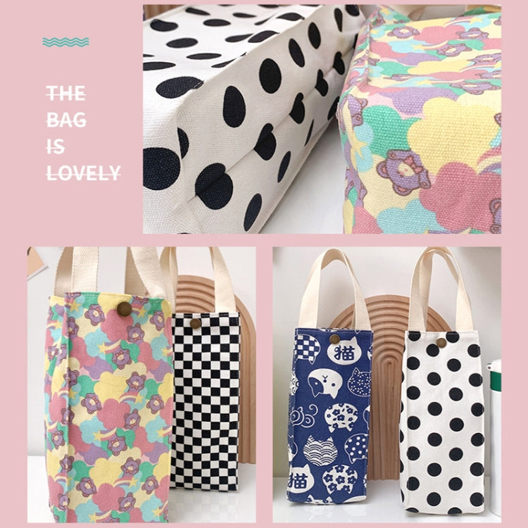 Canvas Thermos Cup Protective Cover Universal Water Bottle Tote Bag Water, Chessboard, Black Dots, Pink Bear, Light Grey, Light Yellow, Bean Green, Vegetarian Cat, Red Cat, Blue Cat, Yellow Kitten, Blue Dog, White, Black