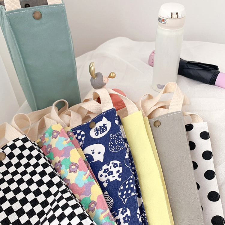 Canvas Thermos Cup Protective Cover Universal Water Bottle Tote Bag Water, Chessboard, Black Dots, Pink Bear, Light Grey, Light Yellow, Bean Green, Vegetarian Cat, Red Cat, Blue Cat, Yellow Kitten, Blue Dog, White, Black