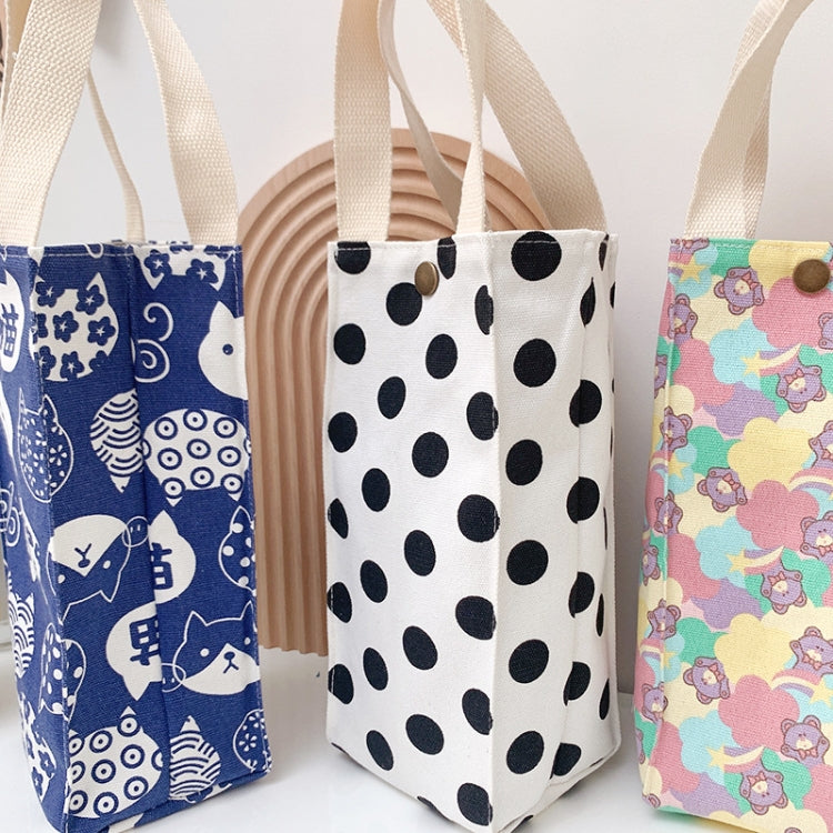 Canvas Thermos Cup Protective Cover Universal Water Bottle Tote Bag Water, Chessboard, Black Dots, Pink Bear, Light Grey, Light Yellow, Bean Green, Vegetarian Cat, Red Cat, Blue Cat, Yellow Kitten, Blue Dog, White, Black