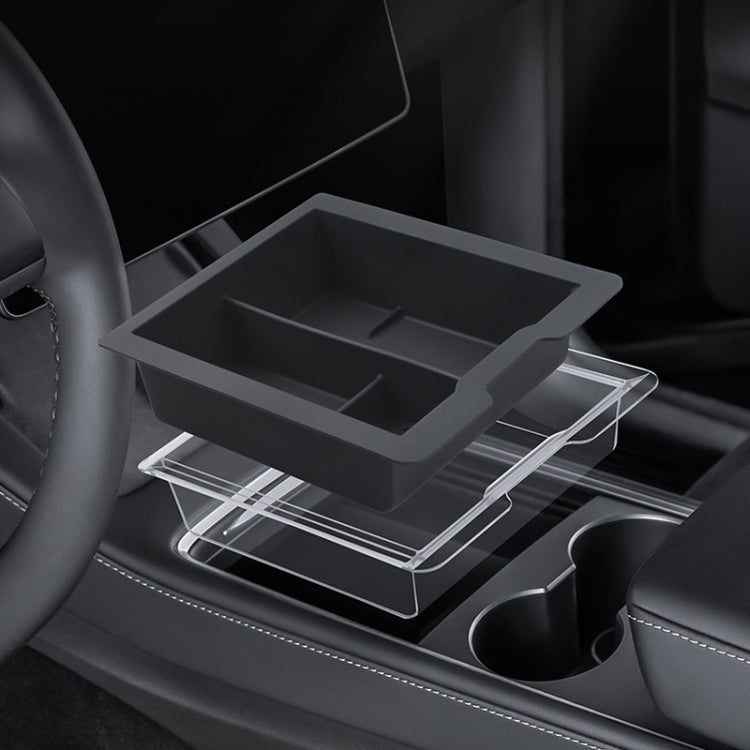 For Tesla Model 3 / Y Silicone Double Layer Storage Small Ice Box, Center Front With Divider (Black), Rear Center No Separation (Black)
