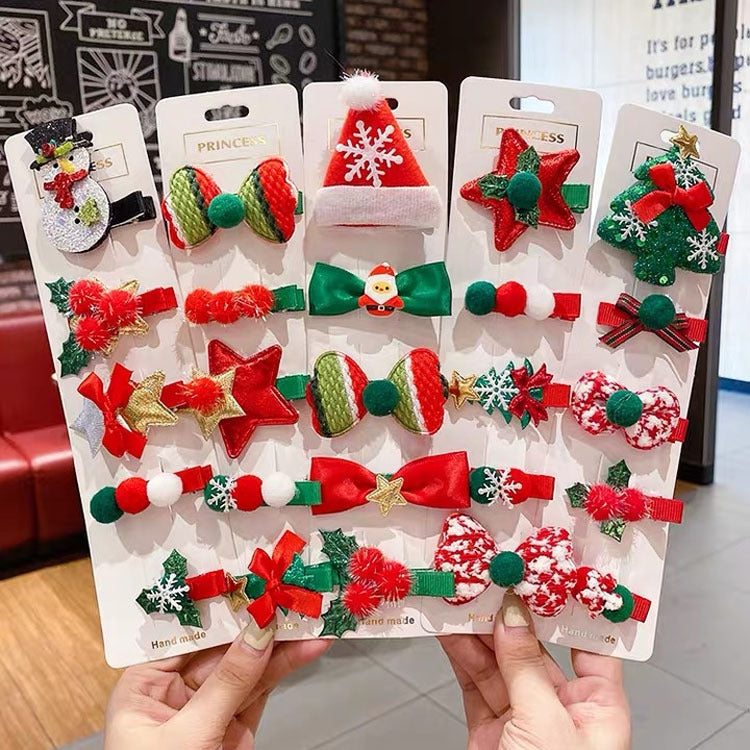 5pcs /Set Christmas Hairpin Set Snowman Bow Duckbill Clip Children Cute Hair Accessories, NO.1 Snowman, NO.2 Christmas Tree, NO.3 Bows 5 -star, NO.4 Christmas Hat, NO.5 Pentagon, NO.6 Butterfly