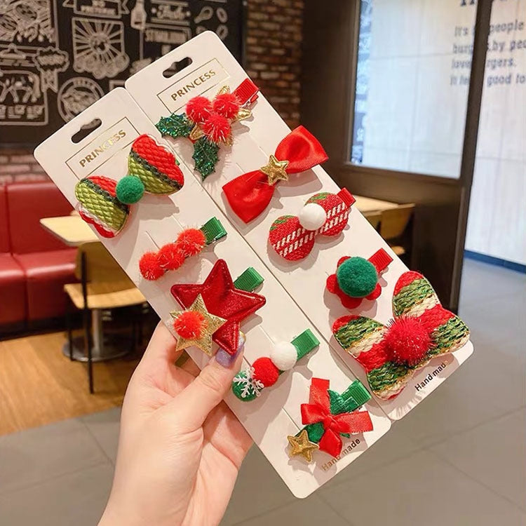 5pcs /Set Christmas Hairpin Set Snowman Bow Duckbill Clip Children Cute Hair Accessories, NO.1 Snowman, NO.2 Christmas Tree, NO.3 Bows 5 -star, NO.4 Christmas Hat, NO.5 Pentagon, NO.6 Butterfly