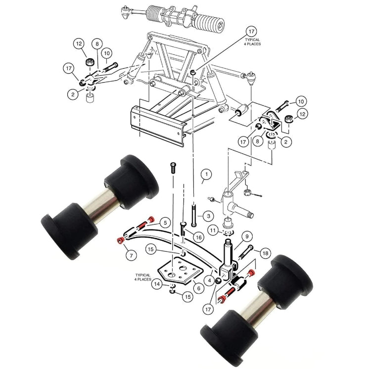 Golf Cart Front And Rear Steel Plate Rubber Sleeve Iron Sleeve Kit Leaf Spring Bushings, Iron Sleeve, Rubber Sleeve