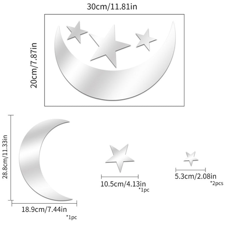 4pcs /Set Acrylic Moon Stars Mirror Wall Sticker Home Decoration Soft Mirror, 4pcs /Set Moon Stars