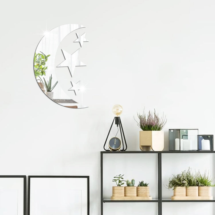 4pcs /Set Acrylic Moon Stars Mirror Wall Sticker Home Decoration Soft Mirror, 4pcs /Set Moon Stars