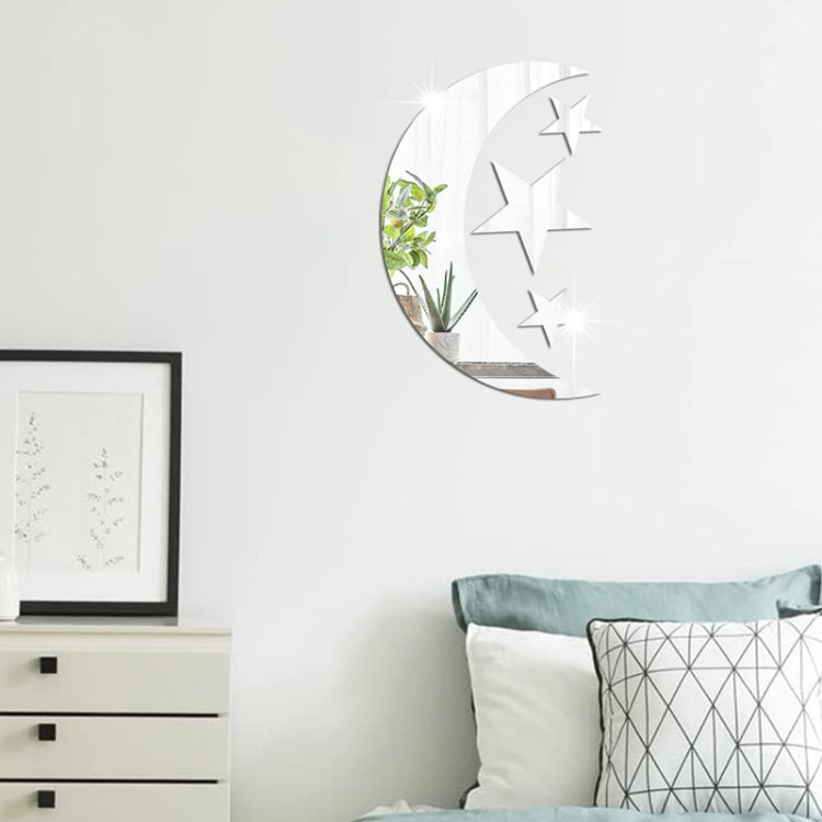 4pcs /Set Acrylic Moon Stars Mirror Wall Sticker Home Decoration Soft Mirror, 4pcs /Set Moon Stars