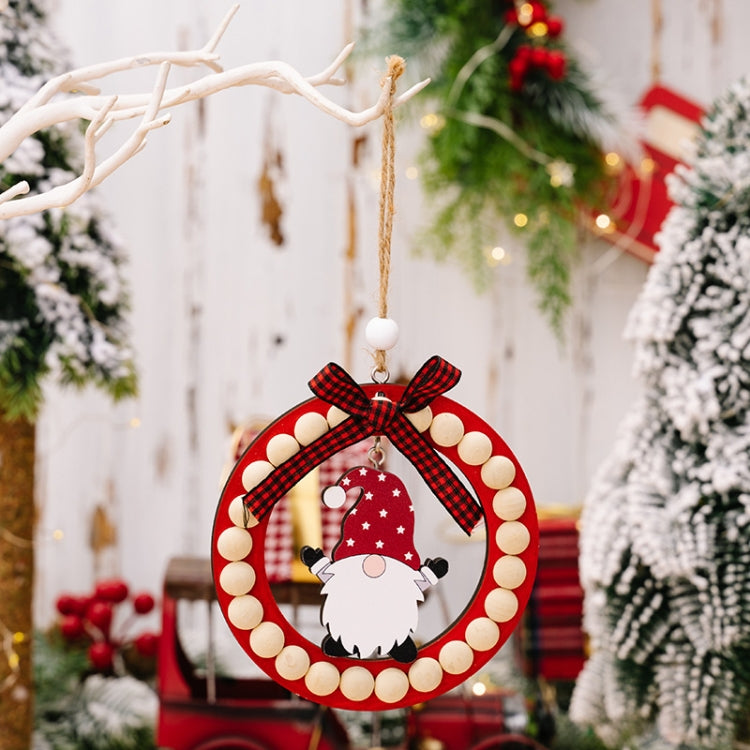 Wooden Wreath Christmas Tree Pendant Round Beaded Christmas Decoration Supplies, Red, Green, Gray