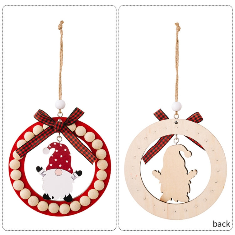 Wooden Wreath Christmas Tree Pendant Round Beaded Christmas Decoration Supplies, Red, Green, Gray