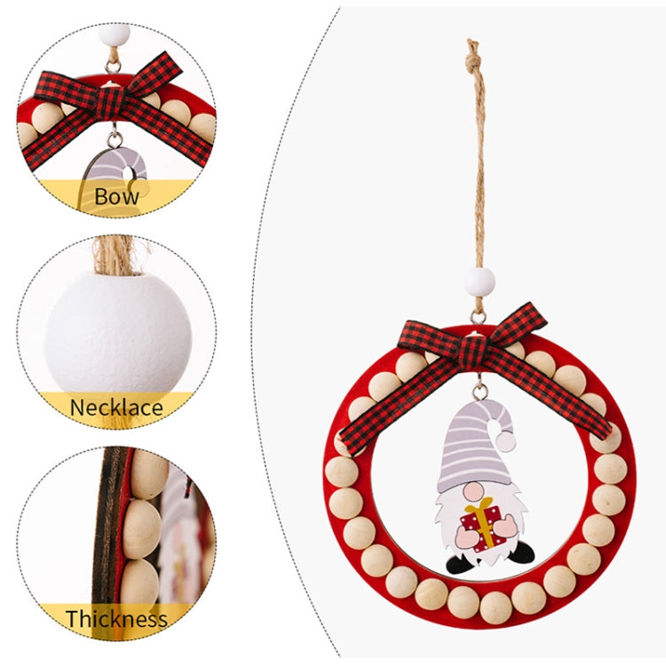 Wooden Wreath Christmas Tree Pendant Round Beaded Christmas Decoration Supplies, Red, Green, Gray