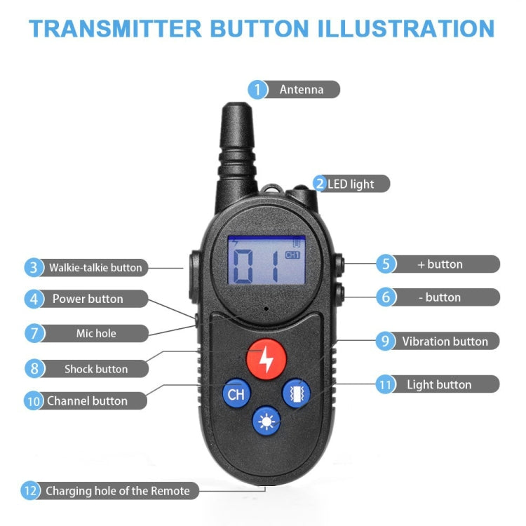 1000m Remote Control Intercom Dog Trainer Electric Shock Vibration Stop Barker