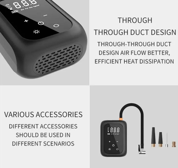 Multifunctional Portable Car Electric Wireless Tire Inflator Pump, Mechanical Button, Touch Screen Button