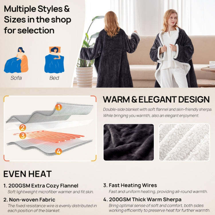 Electric Throw Wearable Heating Blanket Flannel Electric Quilt with Sleeves, 130 x 150cm EU Plug, 130 x 150cm UK Plug, 150 x 180cm EU Plug