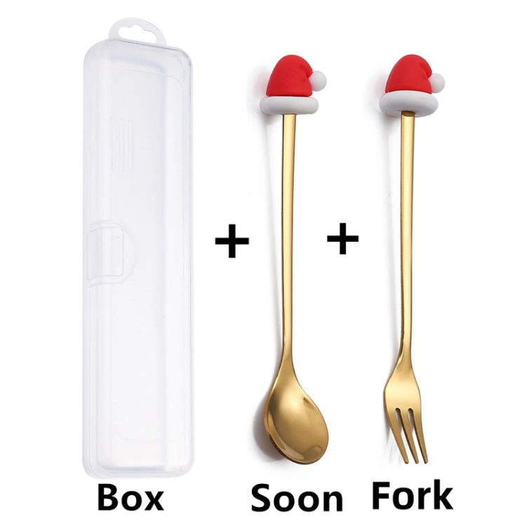 2pcs /Pack Christmas Dessert Fork And Spoon Set Portable Cute Cartoon Tableware, Santa Claus Golden, Christmas Elk Golden, Christmas Snowman Golden, Christmas Small Tree Golden, Christmas Round Tree Golden, Christmas Socks Golden, Christmas Hat Golden ...