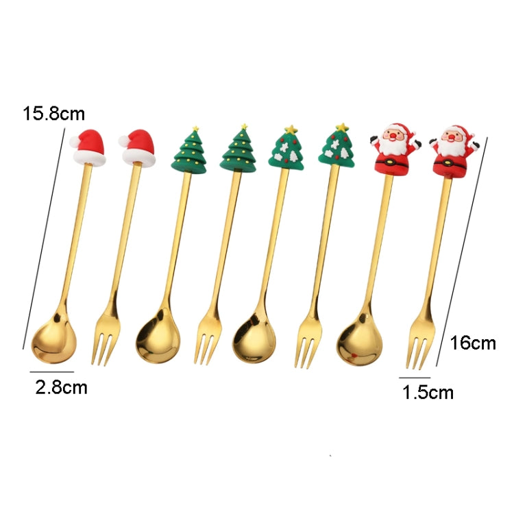 2pcs /Pack Christmas Dessert Fork And Spoon Set Portable Cute Cartoon Tableware, Santa Claus Golden, Christmas Elk Golden, Christmas Snowman Golden, Christmas Small Tree Golden, Christmas Round Tree Golden, Christmas Socks Golden, Christmas Hat Golden ...