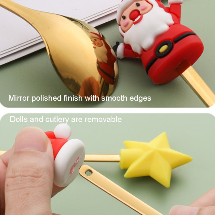 2pcs /Pack Christmas Dessert Fork And Spoon Set Portable Cute Cartoon Tableware, Santa Claus Golden, Christmas Elk Golden, Christmas Snowman Golden, Christmas Small Tree Golden, Christmas Round Tree Golden, Christmas Socks Golden, Christmas Hat Golden ...